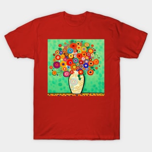 Cute Abstract Flowers in a Decorative White Vase Still Life Painting T-Shirt